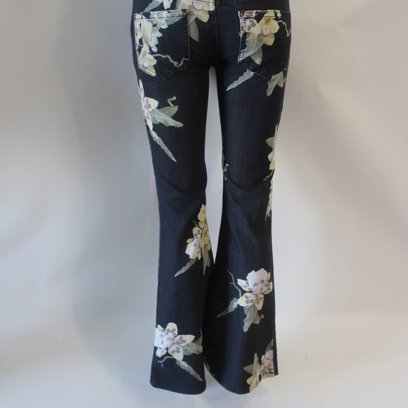 Free People Floral Flare Jeans - Black and Yellow - Picture 7 of 8